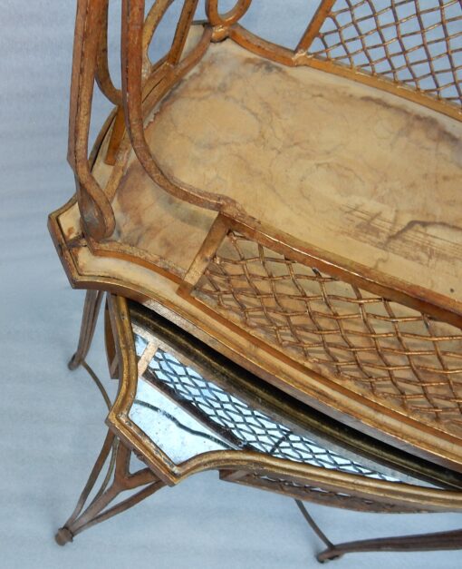 1950' Paire De Tables d'Appoint Maison Baguès Fer Forgé Dorée à l'Or Plateaux Miroirs Oxydés Vieillis – Image 7