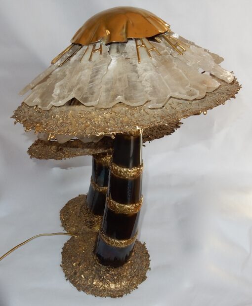 1970′Lamp With 2 Illuminating Mushrooms In Brass With Gypsum Imitating Rock Crystal Style Duval Brasseur, Faure, Fernandez - Image 17