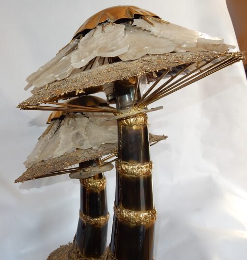 1970′Lamp With 2 Illuminating Mushrooms In Brass With Gypsum Imitating Rock Crystal Style Duval Brasseur, Faure, Fernandez - Image 16