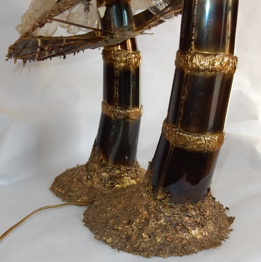 1970′Lamp With 2 Illuminating Mushrooms In Brass With Gypsum Imitating Rock Crystal Style Duval Brasseur, Faure, Fernandez - Image 14