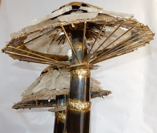 1970′Lamp With 2 Illuminating Mushrooms In Brass With Gypsum Imitating Rock Crystal Style Duval Brasseur, Faure, Fernandez - Image 13