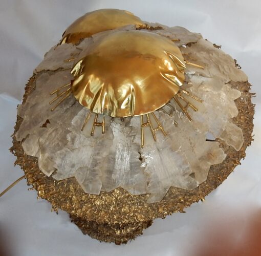 1970′Lamp With 2 Illuminating Mushrooms In Brass With Gypsum Imitating Rock Crystal Style Duval Brasseur, Faure, Fernandez - Image 12