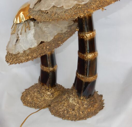 1970′Lamp With 2 Illuminating Mushrooms In Brass With Gypsum Imitating Rock Crystal Style Duval Brasseur, Faure, Fernandez - Image 5