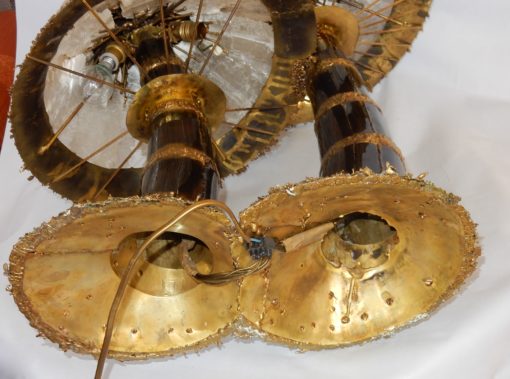 1970′Lamp With 2 Illuminating Mushrooms In Brass With Gypsum Imitating Rock Crystal Style Duval Brasseur, Faure, Fernandez - Image 4
