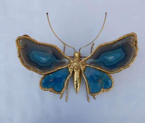 1970′ Wall Lamp Butterfly Duval Brasseur Or Isabelle Faure With Wings Blues Agates 40 X H 35 CM - Image 10