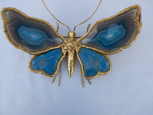 1970′ Wall Lamp Butterfly Duval Brasseur Or Isabelle Faure With Wings Blues Agates 40 X H 35 CM - Image 9