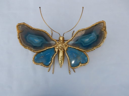 1970′ Wall Lamp Butterfly Duval Brasseur Or Isabelle Faure With Wings Blues Agates 40 X H 35 CM - Image 8
