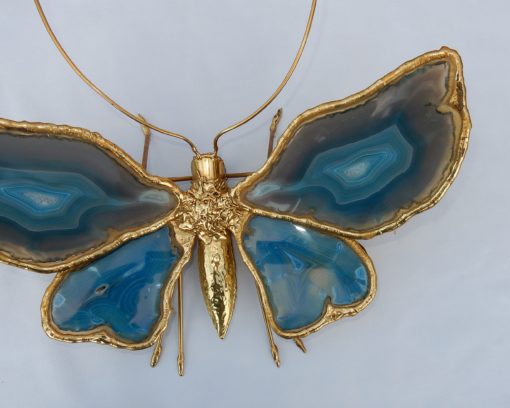 1970′ Wall Lamp Butterfly Duval Brasseur Or Isabelle Faure With Wings Blues Agates 40 X H 35 CM - Image 6