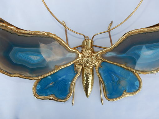 1970′ Wall Lamp Butterfly Duval Brasseur Or Isabelle Faure With Wings Blues Agates 40 X H 35 CM - Image 5