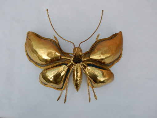 1970′ Wall Lamp Butterfly Duval Brasseur Or Isabelle Faure With Wings Blues Agates 40 X H 35 CM - Image 4