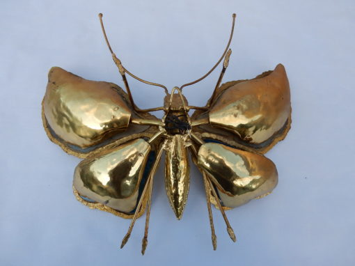 1970′ Wall Lamp Butterfly Duval Brasseur Or Isabelle Faure With Wings Blues Agates 40 X H 35 CM - Image 3