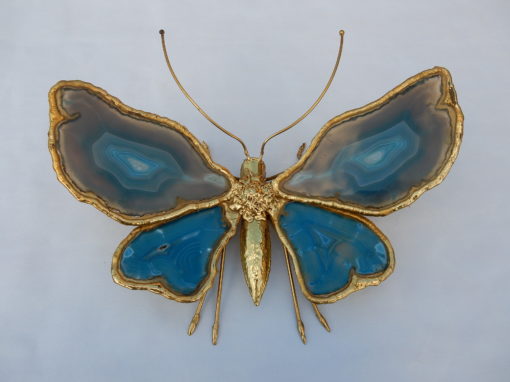 1970′ Wall Lamp Butterfly Duval Brasseur Or Isabelle Faure With Wings Blues Agates 40 X H 35 CM