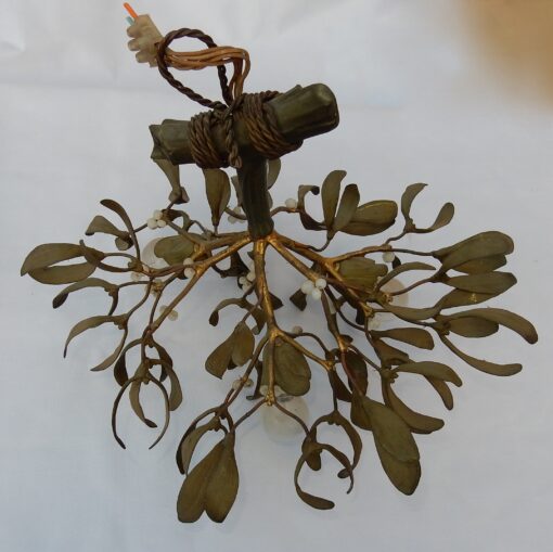 1900 ′ Art Nouveau Bronze Mistletoe Ball Chandelier has 3 Lights 40 x 45 cm Sockets In The Shape Of Tulips - Image 11