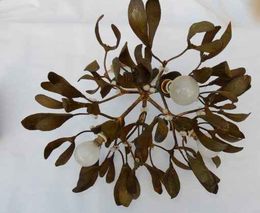 1900 ′ Art Nouveau Bronze Mistletoe Ball Chandelier has 3 Lights 40 x 45 cm Sockets In The Shape Of Tulips - Image 6