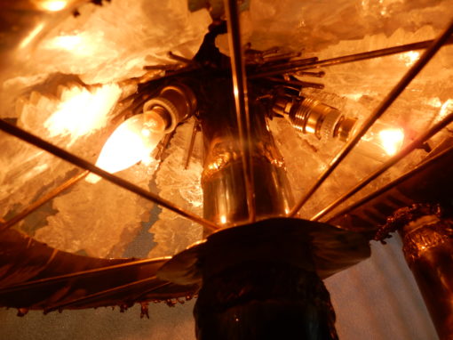 1970′Lamp With 2 Illuminating Mushrooms In Brass With Gypsum Imitating Rock Crystal Style Duval Brasseur, Faure, Fernandez - Image 18