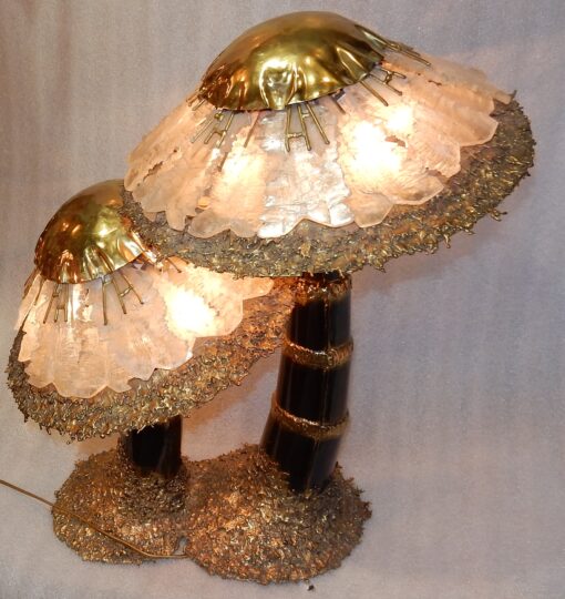1970′Lamp With 2 Illuminating Mushrooms In Brass With Gypsum Imitating Rock Crystal Style Duval Brasseur, Faure, Fernandez - Image 22