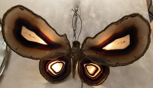 1970 ′ Butterfly Wall Lamp in Bronze or Brass, Duval Brasseur Or Isabelle Faure ,4 Bulbs, Agate Wings: 58X H37 cm