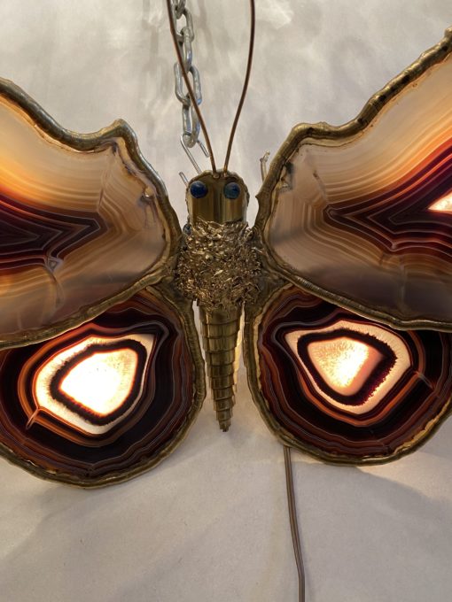 1970 ′ Butterfly Wall Lamp in Bronze or Brass, Duval Brasseur Or Isabelle Faure ,4 Bulbs, Agate Wings: 58X H37 cm - Image 14