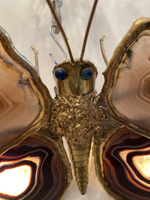 1970 ′ Butterfly Wall Lamp in Bronze or Brass, Duval Brasseur Or Isabelle Faure ,4 Bulbs, Agate Wings: 58X H37 cm - Image 13