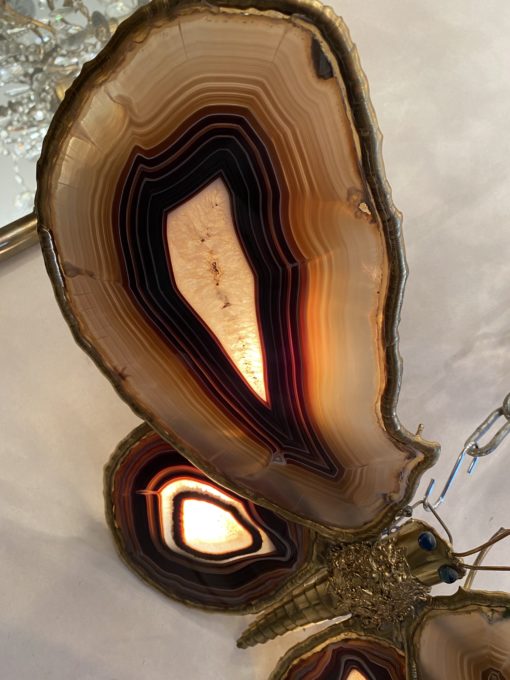 1970 ′ Butterfly Wall Lamp in Bronze or Brass, Duval Brasseur Or Isabelle Faure ,4 Bulbs, Agate Wings: 58X H37 cm - Image 12