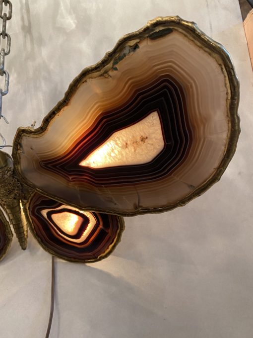1970 ′ Butterfly Wall Lamp in Bronze or Brass, Duval Brasseur Or Isabelle Faure ,4 Bulbs, Agate Wings: 58X H37 cm - Image 11