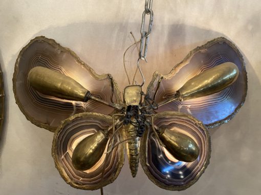 1970 ′ Butterfly Wall Lamp in Bronze or Brass, Duval Brasseur Or Isabelle Faure ,4 Bulbs, Agate Wings: 58X H37 cm - Image 10