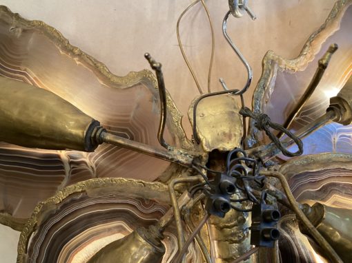 1970 ′ Butterfly Wall Lamp in Bronze or Brass, Duval Brasseur Or Isabelle Faure ,4 Bulbs, Agate Wings: 58X H37 cm - Image 9