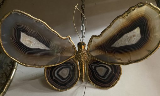 1970 ′ Butterfly Wall Lamp in Bronze or Brass, Duval Brasseur Or Isabelle Faure ,4 Bulbs, Agate Wings: 58X H37 cm - Image 4