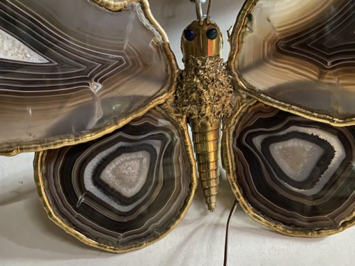 1970 ′ Butterfly Wall Lamp in Bronze or Brass, Duval Brasseur Or Isabelle Faure ,4 Bulbs, Agate Wings: 58X H37 cm - Image 3