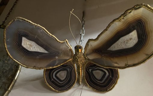 1970 ′ Butterfly Wall Lamp in Bronze or Brass, Duval Brasseur Or Isabelle Faure ,4 Bulbs, Agate Wings: 58X H37 cm - Image 2