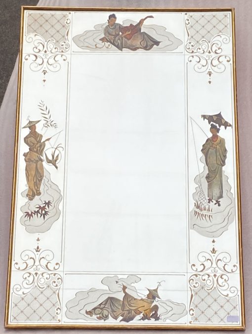 1960/70  Mirror Eglomise Chinese Decor And Gilted Frame in Taste of Pansard