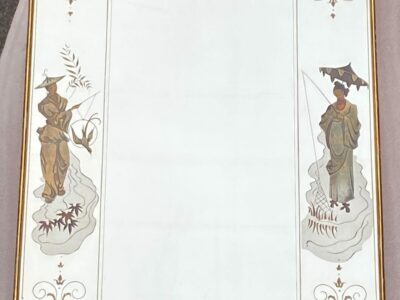 1960/70  Mirror Eglomise Chinese Decor And Gilted Frame in Taste of Pansard