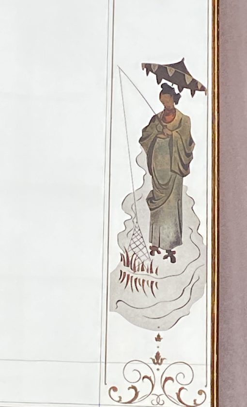 1960/70  Mirror Eglomise Chinese Decor And Gilted Frame in Taste of Pansard - Image 2
