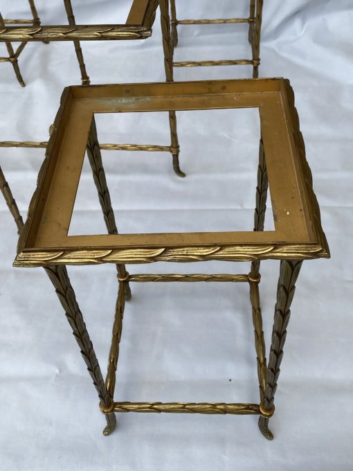 1970' Table Basse Maison Baguès ou Charles ou Jansen En Bronze Doré Et Ses 4 Tables – Image 14