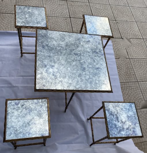 1970' Table Basse Maison Baguès ou Charles ou Jansen En Bronze Doré Et Ses 4 Tables – Image 12