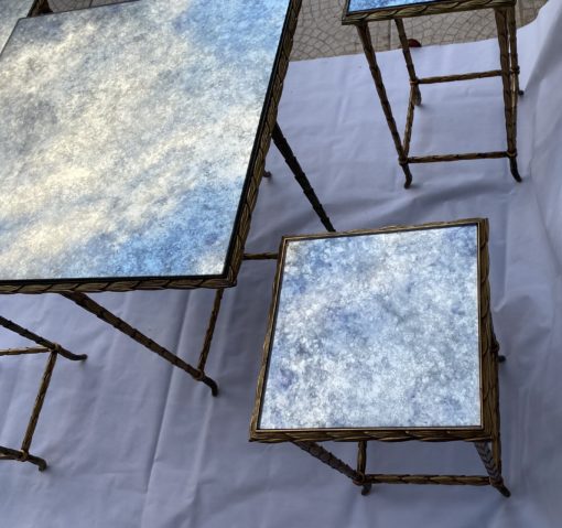 1970' Table Basse Maison Baguès ou Charles ou Jansen En Bronze Doré Et Ses 4 Tables – Image 10