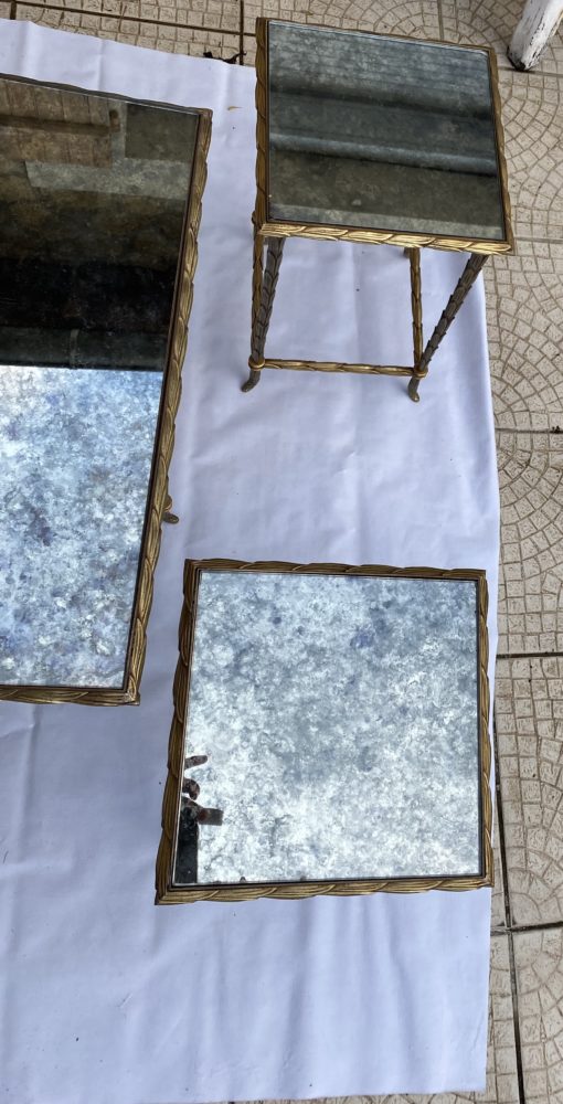 1970' Table Basse Maison Baguès ou Charles ou Jansen En Bronze Doré Et Ses 4 Tables – Image 7