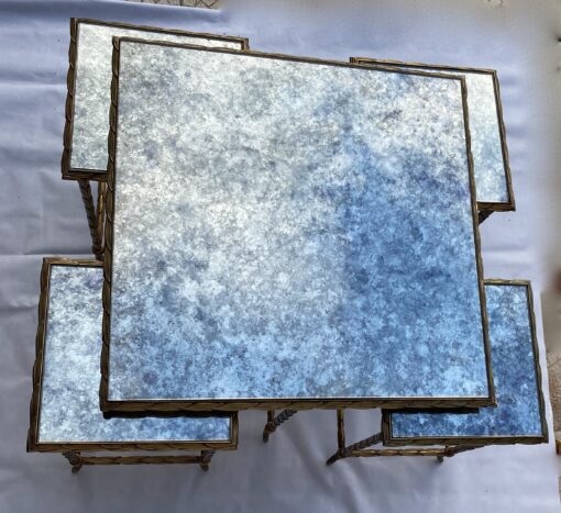 1970' Table Basse Maison Baguès ou Charles ou Jansen En Bronze Doré Et Ses 4 Tables – Image 6