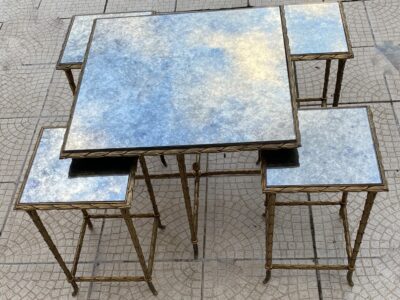 1970 'Maison Baguès or Charles or Jansen Coffee Table In Gilt Bronze And Its 4 Tables