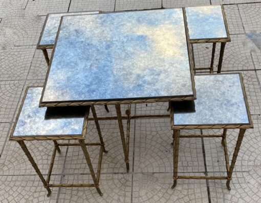 1970' Table Basse Maison Baguès ou Charles ou Jansen En Bronze Doré Et Ses 4 Tables