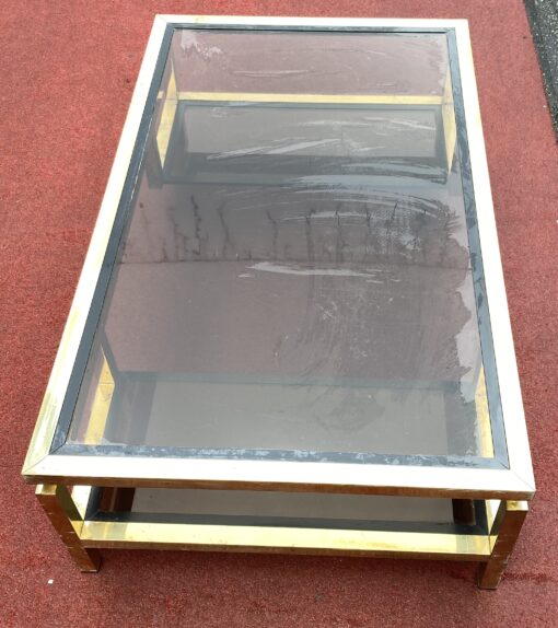 1970 'Guy Lefevre Rectangular Coffee Table In Brass And Smoked Glass 130 x 80 cm - Image 4