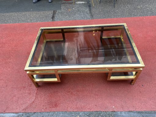 1970 'Guy Lefevre Rectangular Coffee Table In Brass And Smoked Glass 130 x 80 cm