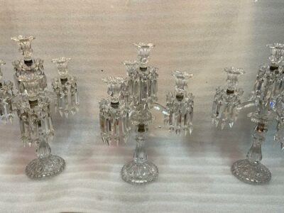 1950 ′ Series of 3 Candlesticks 3 Branches Sockets Beaded And Signed In Relief BACCARAT