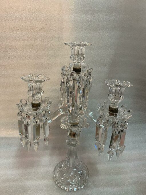 1950′ Série de 3 Chandeliers 3 Branches Socles Perlés Et Signés En Relief BACCARAT – Image 8