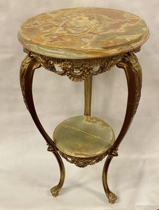 1970′ Sellette en Bronze Doré Style LXV Plateaux Onyx