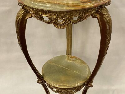 1970′ Sellette en Bronze Doré Style LXV Plateaux Onyx