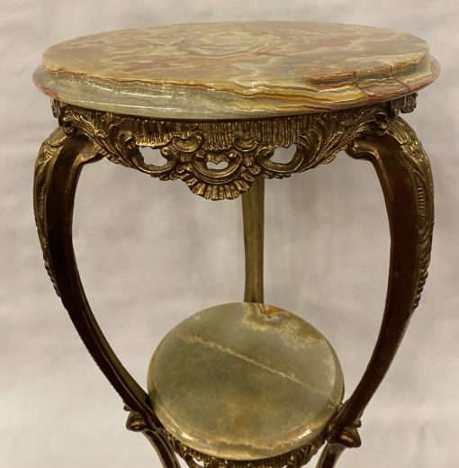 1970′ Sellette en Bronze Doré Style LXV Plateaux Onyx – Image 5