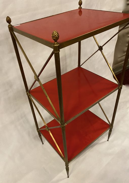 1970 ′ 3 Tier Brass Shelf Maison Baguès Red Lacquered Wood Trays 32 X 40 H 86 cm - Image 6