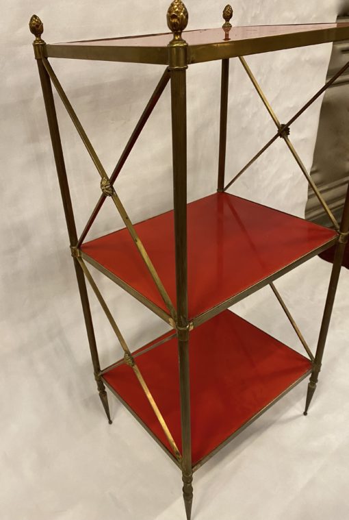 1970 ′ 3 Tier Brass Shelf Maison Baguès Red Lacquered Wood Trays 32 X 40 H 86 cm - Image 5