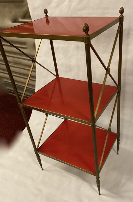 1970 ′ 3 Tier Brass Shelf Maison Baguès Red Lacquered Wood Trays 32 X 40 H 86 cm - Image 4